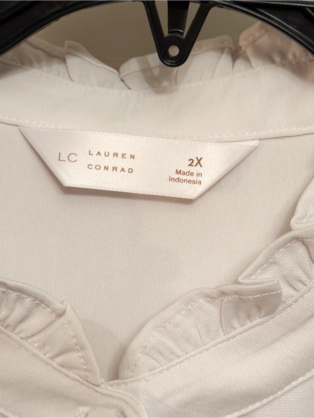 LC Lauren Conrad Ivory Ruffle Neck Blouse 2X NWT Long Sleeve Workwear - Picture 3 of 9